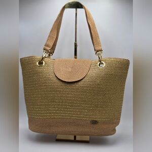 Cappelli Elegant Shimmering Metallic Gold & Tan Design Women's Tote Bag Vintage